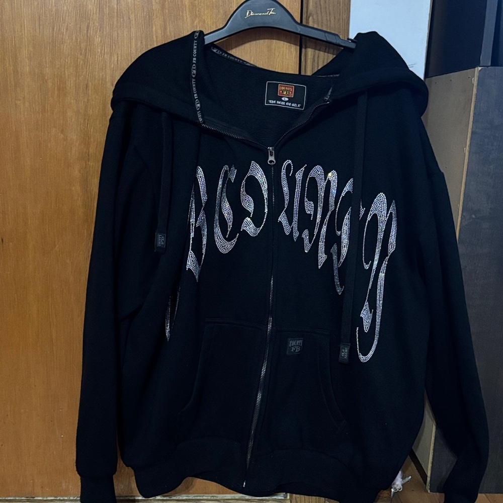 FB COUNTY RHINESTONES ZIP UP HOODIE ( OVERSIZE)